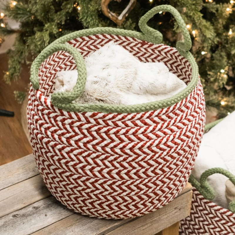 Kringle Christmas Floor Basket - Candycane Red 14"X14"x12"