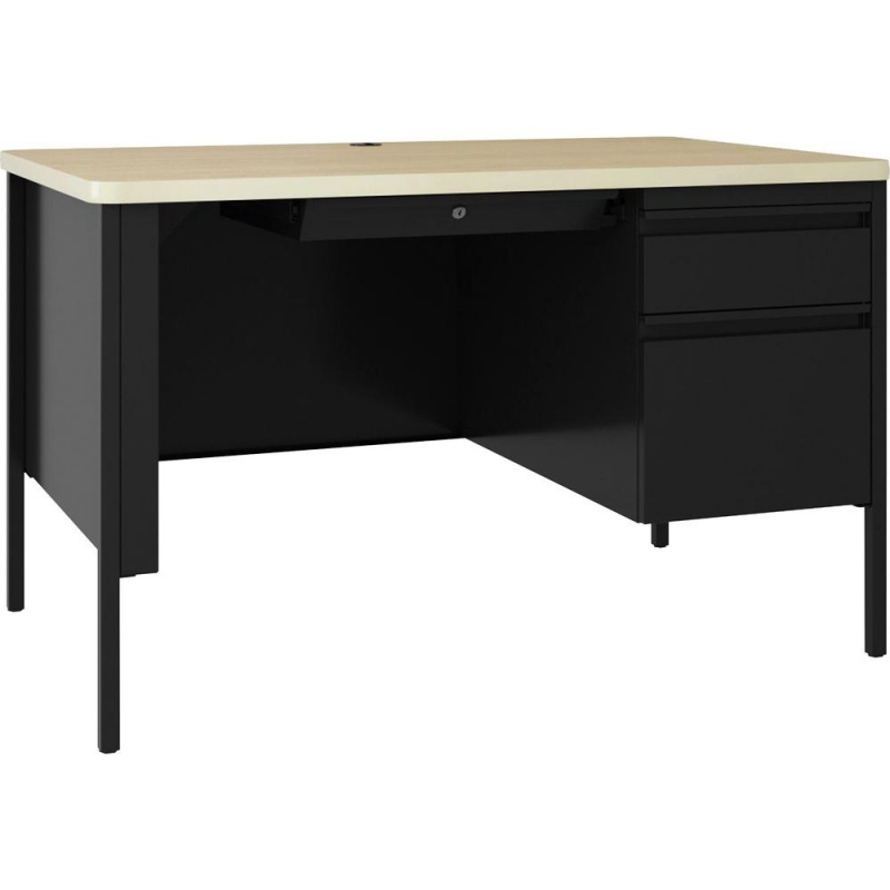 Lorell Fortress Series 48" Right Pedestal Desk - 48" X 29.5" X 30" , 0.8"Modesty Panel, 1.1" Top - Single Pedestal On Right Side - Square Edge - Material: Steel, Laminate Surface - Finish: Maple Surfa