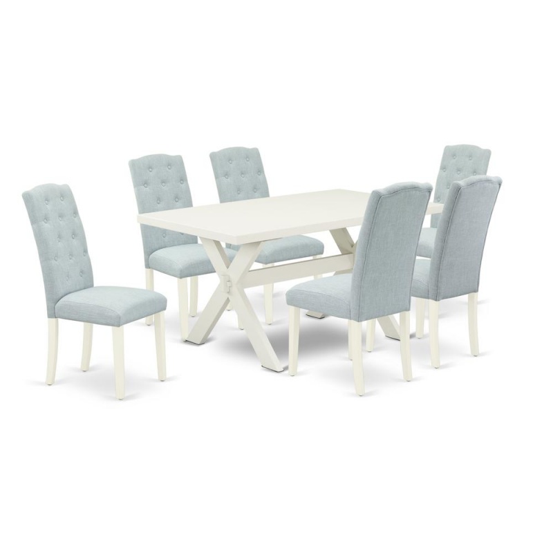 7-Piece Small Dining Table Set with 6 Padded Parson Chairs