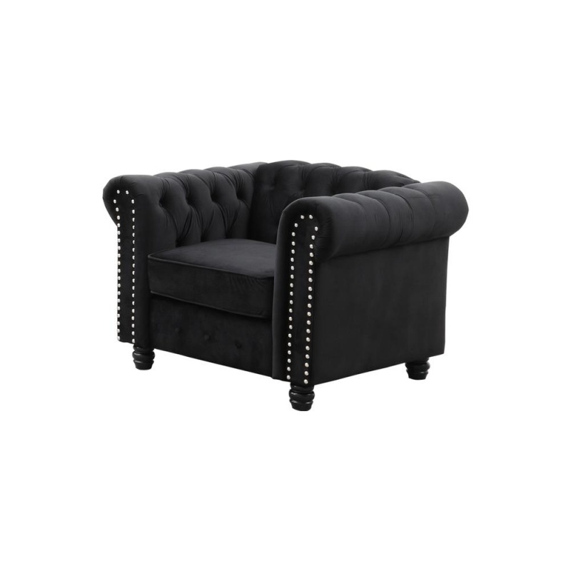 Venice 35" Tufted Velvet Arm Chair, Black