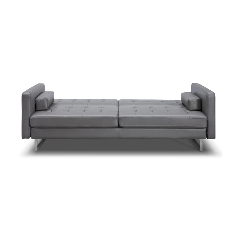 Giovanni Sofa Bed Gray Faux Leather Stainless Steel Legs
