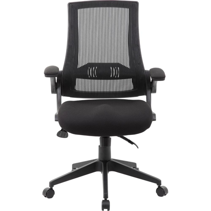 Boss Mesh Back, Flip Arm Task Chair - Black Seat - Black Back - Black Frame - 5-Star Base - 1 Each