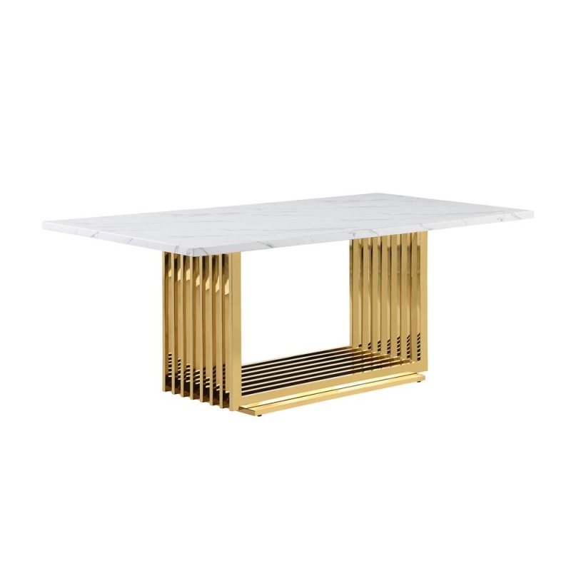 79" White Marble Table With A Gold Color Base