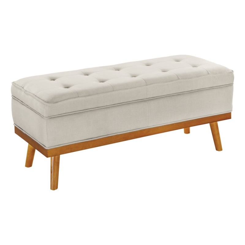 Katheryn Storage Bench in Wheat Fabric with Spice-Finish Legs