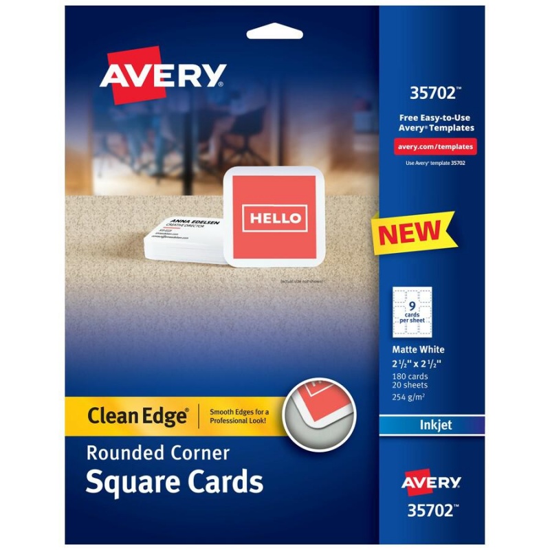 Avery® Clean Edge Inkjet Printable Multipurpose Card - White - 110 Brightness - 2 1/2" X 2 1/2" - 93 Lb Basis Weight - 254 G/m² Grammage - Matte - 180 / Pack