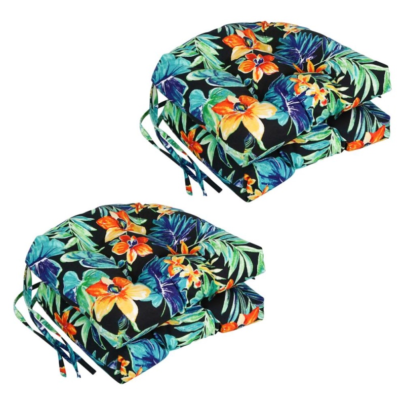 16-Inch Spun Polyester Patterned Outdoor U-Shaped Tufted Chair Cushion