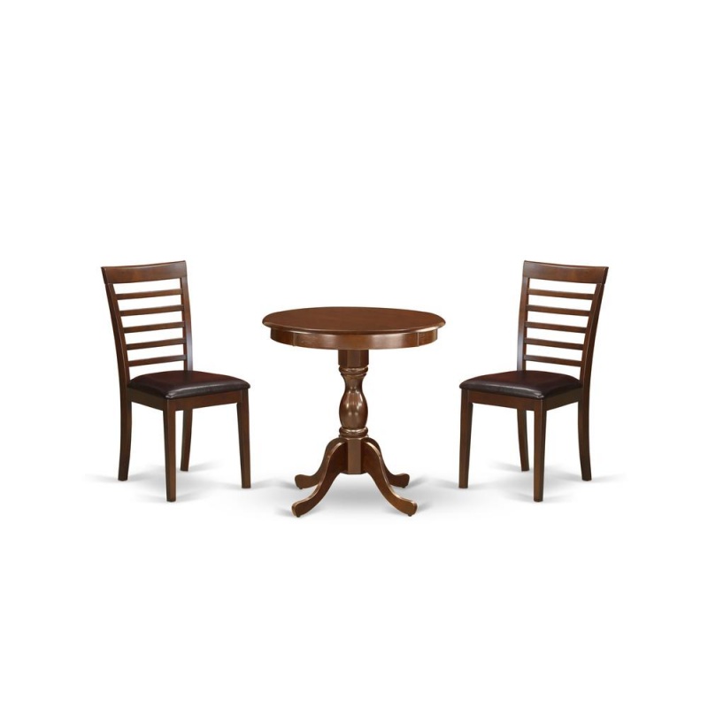 East West Furniture - Esml3-Mah-Lc - 3-Pc Kitchen Dining Set - 2 Dining Room Chairs And 1 Modern Dining Table (Mahogany Finish)