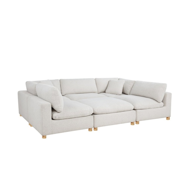6-Piece Boucle Modular Sectional, Cream