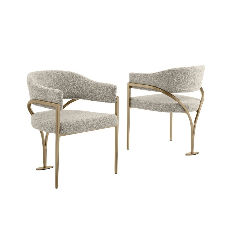 Modern Upholstered Chair With Gray Boucle Fabric Set of 2