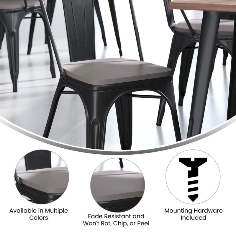 Perry Poly Resin Wood Square Seat With Rounded Edges For Colorful Metal Barstools In Gray