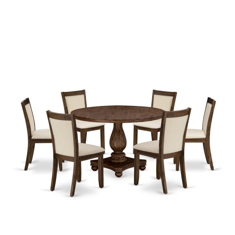 East West Furniture 7-Piece Dining Set - A Beautiful Wooden Table And 6 Beautiful Light Beige Linen Fabric Dining Chairs With Stylish High Back (Sand Blasting Antique Walnut Finish)