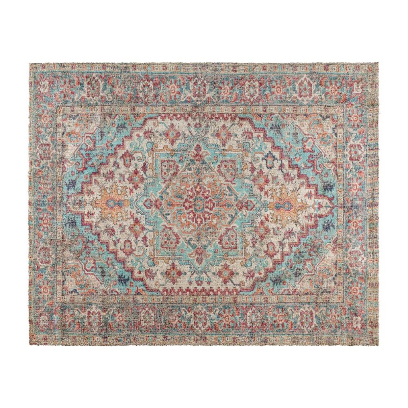 Distressed Vintage Medallion Area Rug - 8' X 10' - Blue Multi Polyester