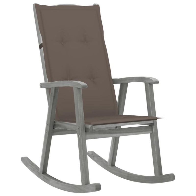 Vidaxl Rocking Chair With Cushions Gray Solid Acacia Wood 4217