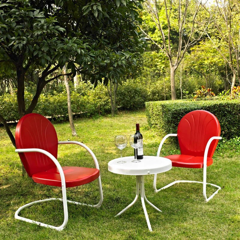 Griffith 3Pc Outdoor Chat Set Red/White - 2 Chairs, Side Table