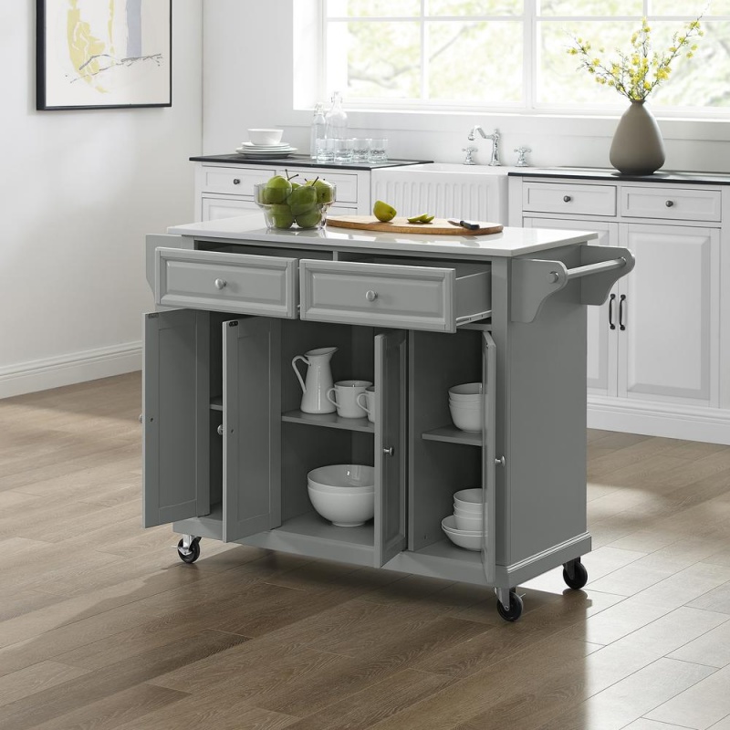 Full Size Granite Top Kitchen Cart Gray/White
