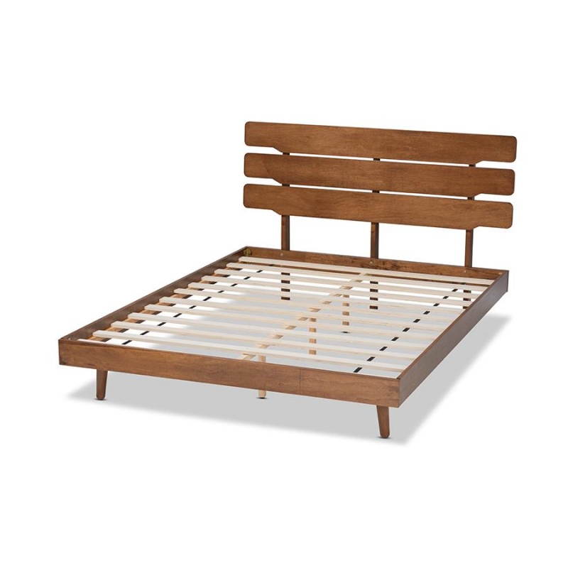 Baxton Studio Anzia Mid-Century Modern Walnut Finished Wood Queen Size Platform Bed