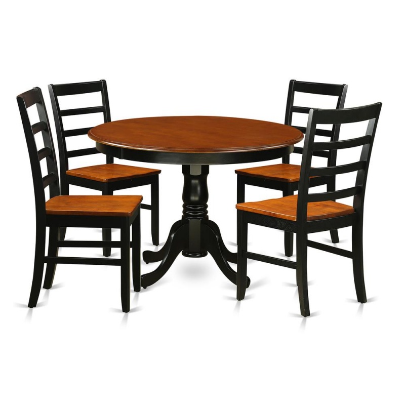 5 Pc Set With A Round Dinette Table And 4 Leather Kitchen Chairs In Black And Cherry