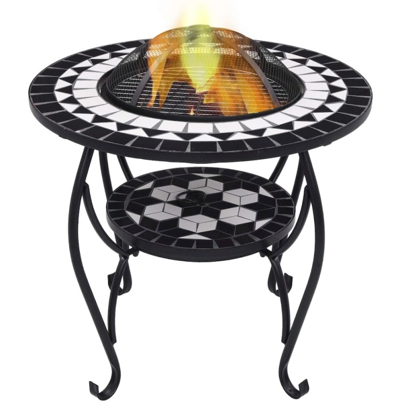 VidaXL Terracotta Mosaic Fire Pit Table - 68cm Steel & Ceramic, With Grill Grid