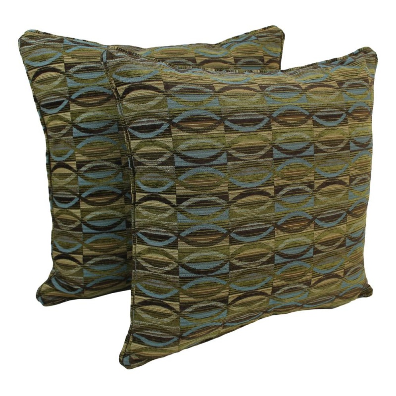 25-Inch Double-Corded Patterned Jacquard Chenille Square Floor Pillows With Inserts (Set Of 2), Earthen Waves