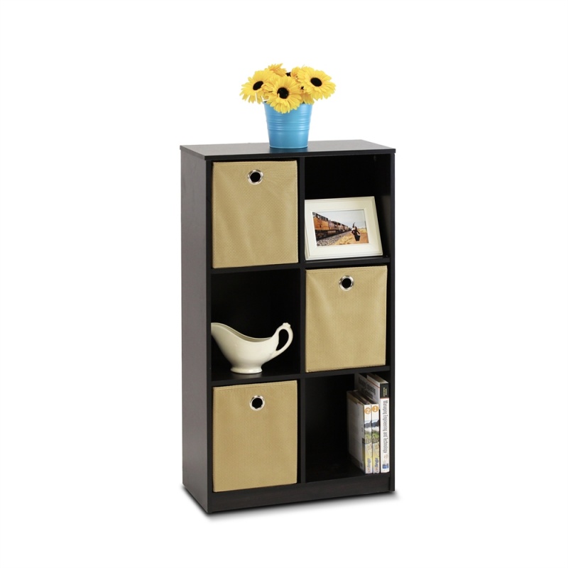 Econ Storage Organizer Bookcase With Bins, Espresso/Light Brown