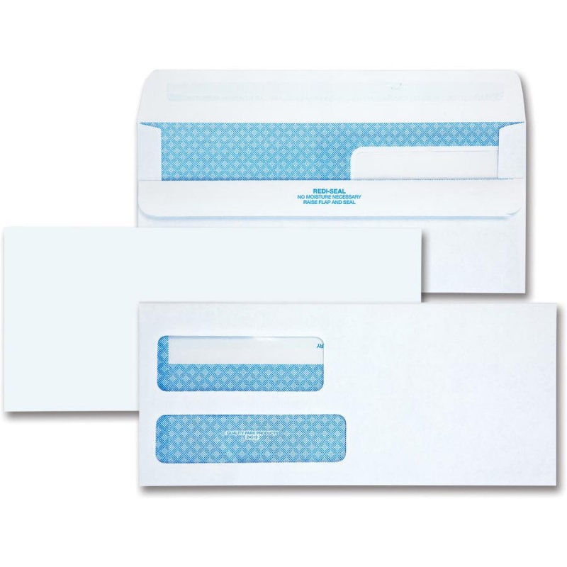 Quality Park No. 9 Double Window Security Tint Envelopes With Self-Seal Closure - Security - #9 - 3 7/8" Width X 8 7/8" Length - 24 Lb - Adhesive - 250 / Box - White