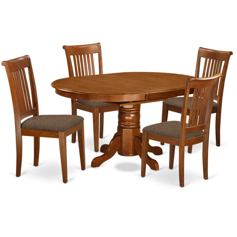 5 Pc Set Avon With Leaf And 4 Cushiad Chairs In Saddle Brown