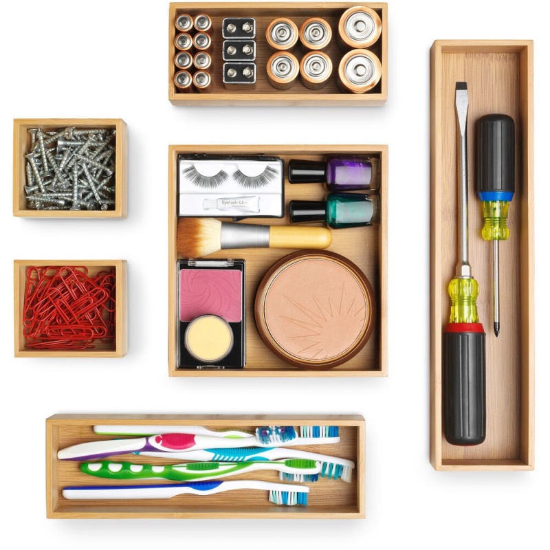 Bamboo Drawer Organizers 6 Pack