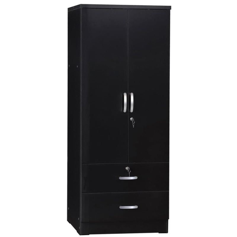 Better Home Products Grace Wood 2-Door Wardrobe Armoire With 2-Drawers In Black