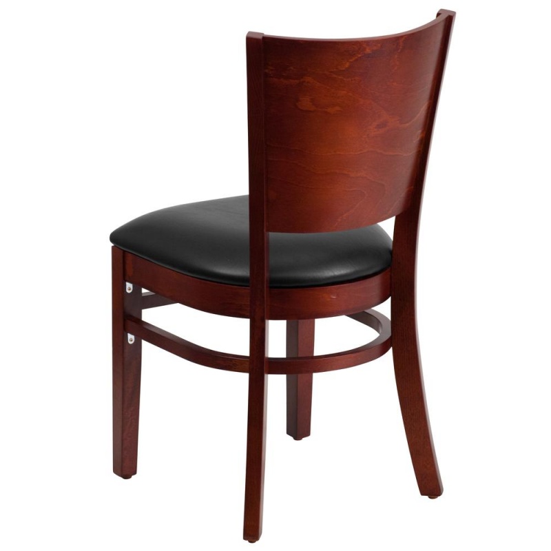 Lacey Series Solid Back Mahogany Wood Restaurant Chair - Black Vinyl Seat