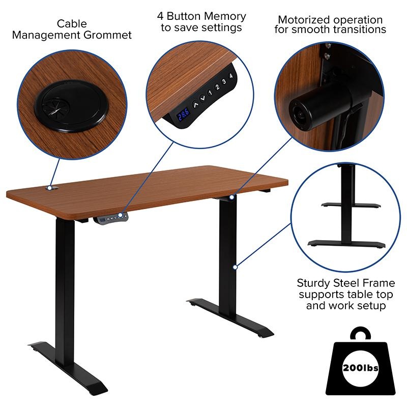 Electric Height Adjustable Standing Desk - Table Top 48" Wide - 24" Deep (Mahogany)