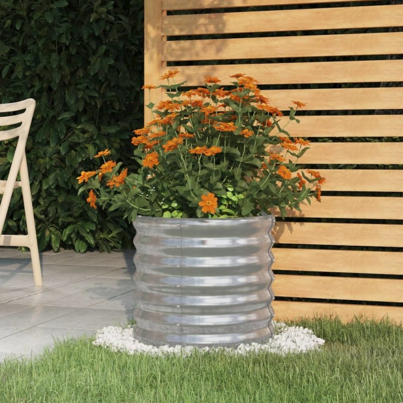 Garden Planter Silver Powder-Coated Steel Medium Durable