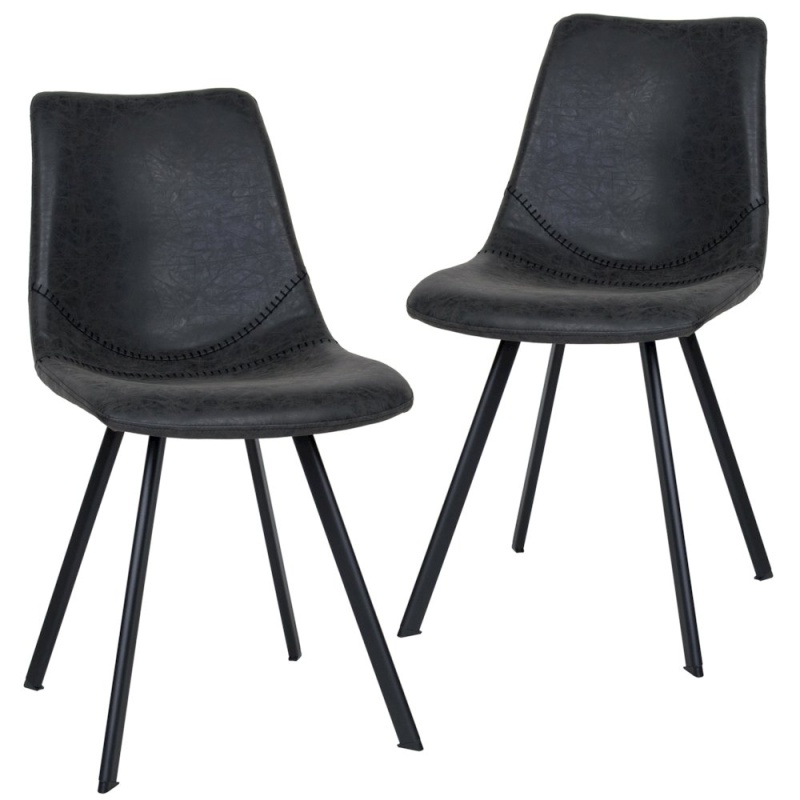 Markley Modern Leather Dining Chairs with Metal Legs, Set of 2