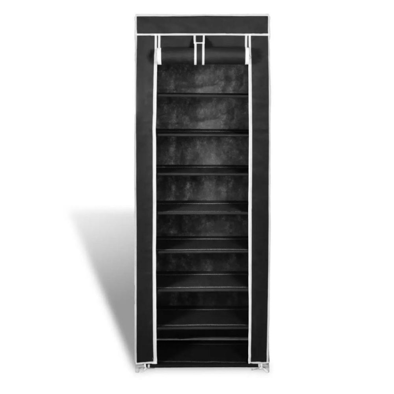 Fabric Shoe Cabinet With Cover 22" X 11" X 64" Black