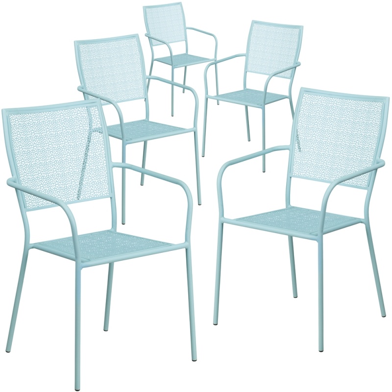 5 Pk. Sky Blue Indoor-Outdoor Steel Patio Arm Chair With Square Back