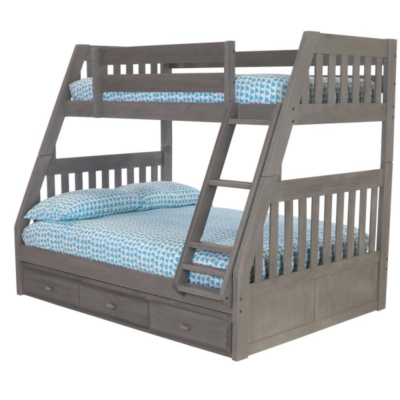 Os Home And Office Furniture Model Solid Pine Twin/Full Bunk Bed With Three Drawers In Charcoal Gray