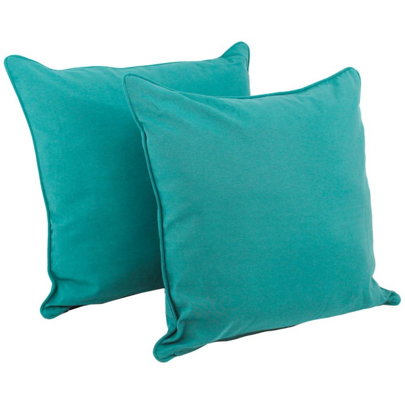25-Inch Double-Corded Solid Twill Square Floor Pillows With Inserts (Set Of 2), Aqua Blue