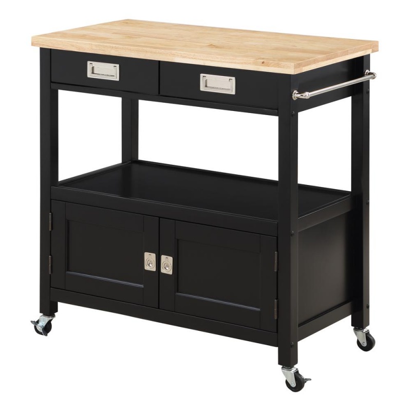 Os Home And Office Furniture Model Radford Black Kitchen Cart With Solid Rubberwood Top