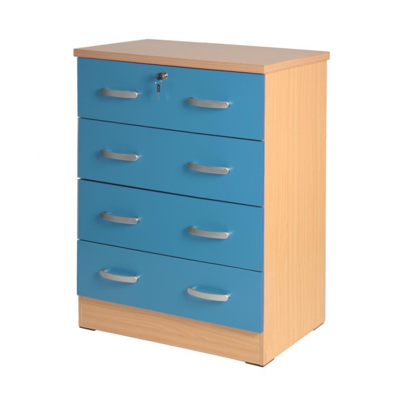 Better Home Products Cindy 4 Drawer Chest Wooden Dresser With Lock Beech & Blue