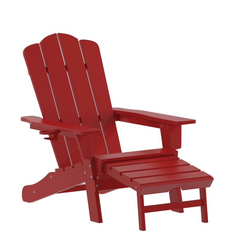 Commercial Adirondack Chair With Pull-Out Ottoman And Cupholder