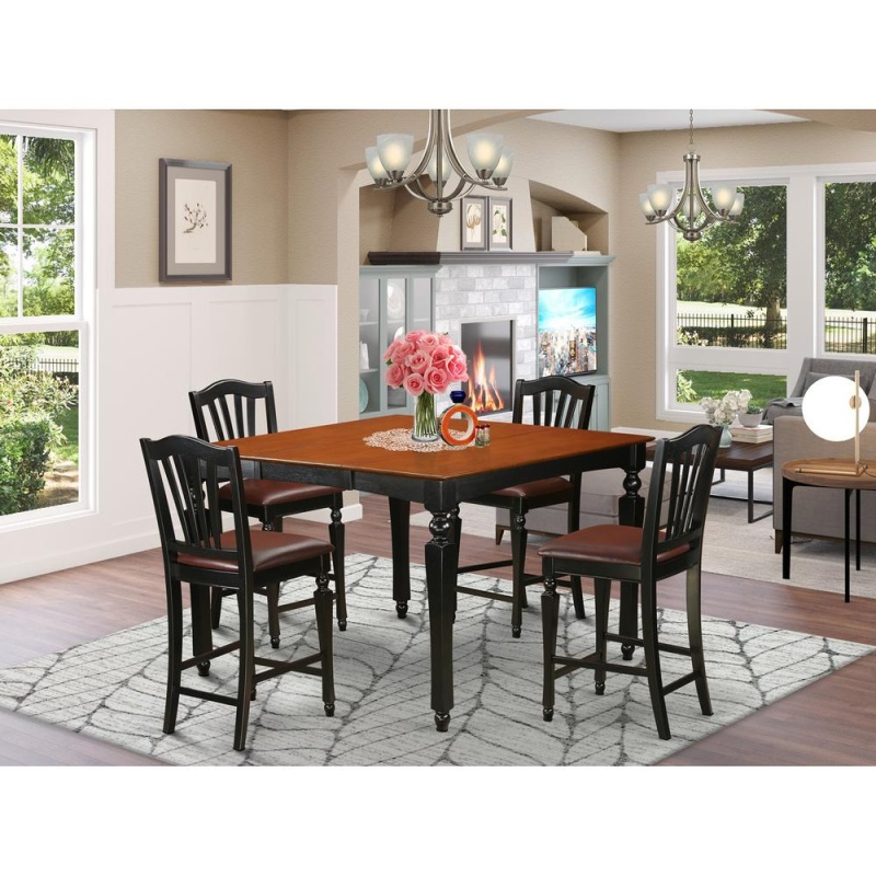 5 Pc Counter Height Table Set- Square Gathering Table And 4 Counter Height Chairs