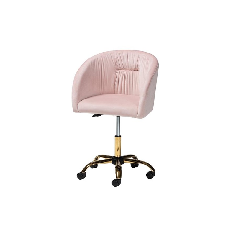 Glam And Luxe Blush Pink Velvet Fabric And Gold Metal Swivel Office Chair