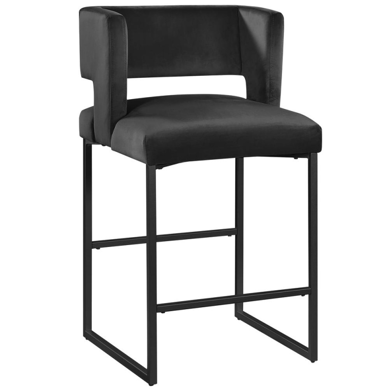 Lynx Black Velvet Bar Stools In Matte Black (Set Of 2)