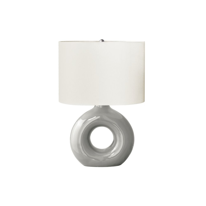 24" Grey Ceramic Table Lamp with Ivory/Cream Shade