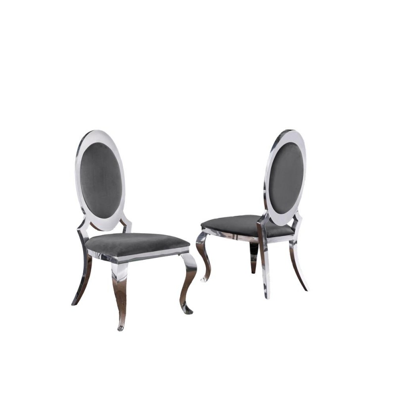 Velvet Uph. Dining Chair, Stainless Steel Frame (Set Of 2) - Dark Grey
