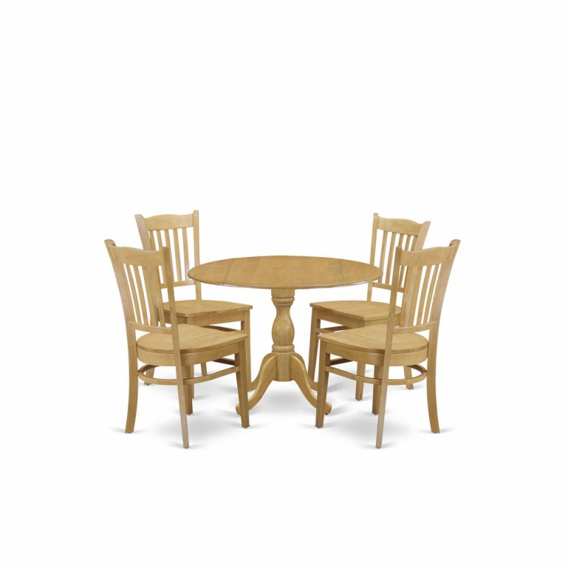 East West Furniture Dmgr5-Oak-W 5 Piece Table And Chairs Dining Set - Oak Wood Dining Table And 4 Oak Wooden Dining Chairs With Slatted Back - Oak Finish