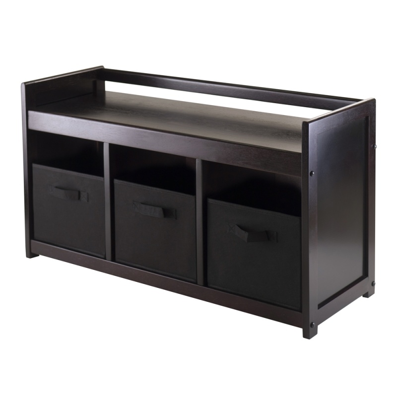 Addison 4Pc Storage Bench With 3 Foldable Fabric Baskets In Black