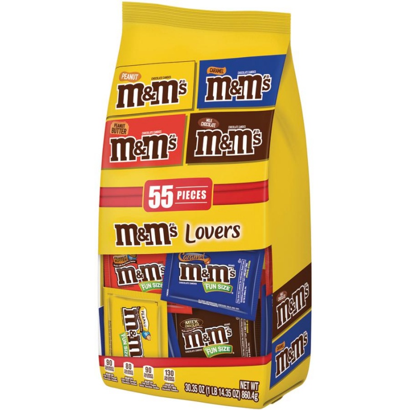 M&M's Chocolate Candies Lovers Variety Bag - Milk Chocolate, Peanut, Peanut Butter, Caramel - 1.90 Lb - 1 Each - 55 Per Bag