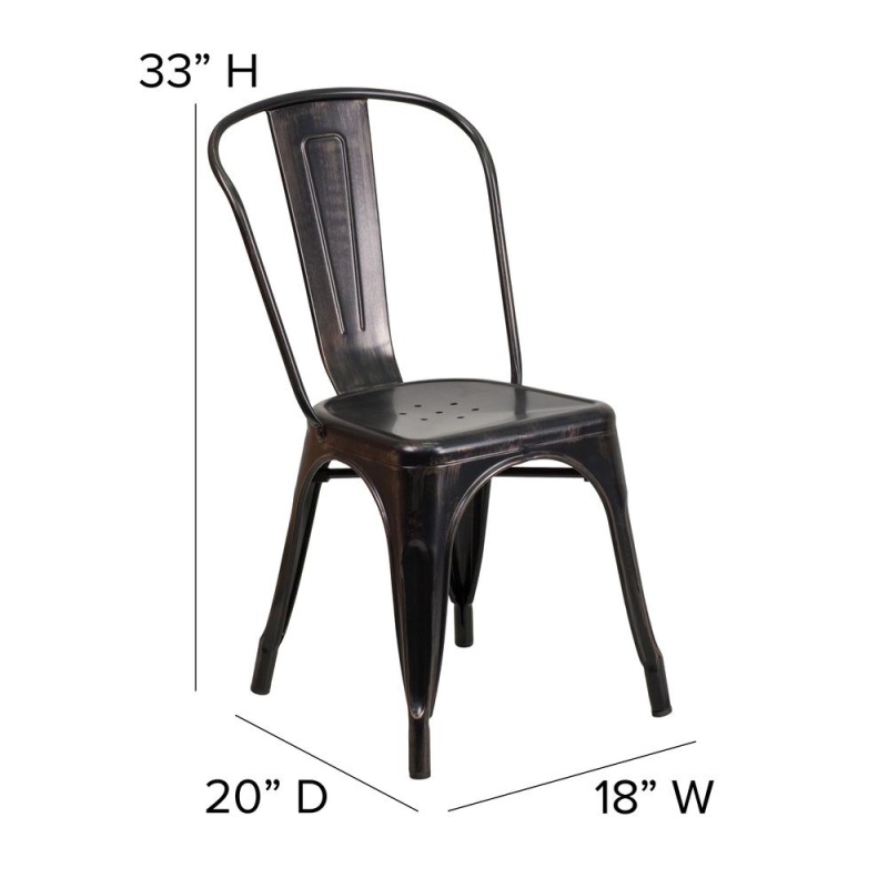Perry Commercial Grade Black-Antique Gold Metal Indoor-Outdoor Stackable Chair With Black Poly Resin Wood Seat