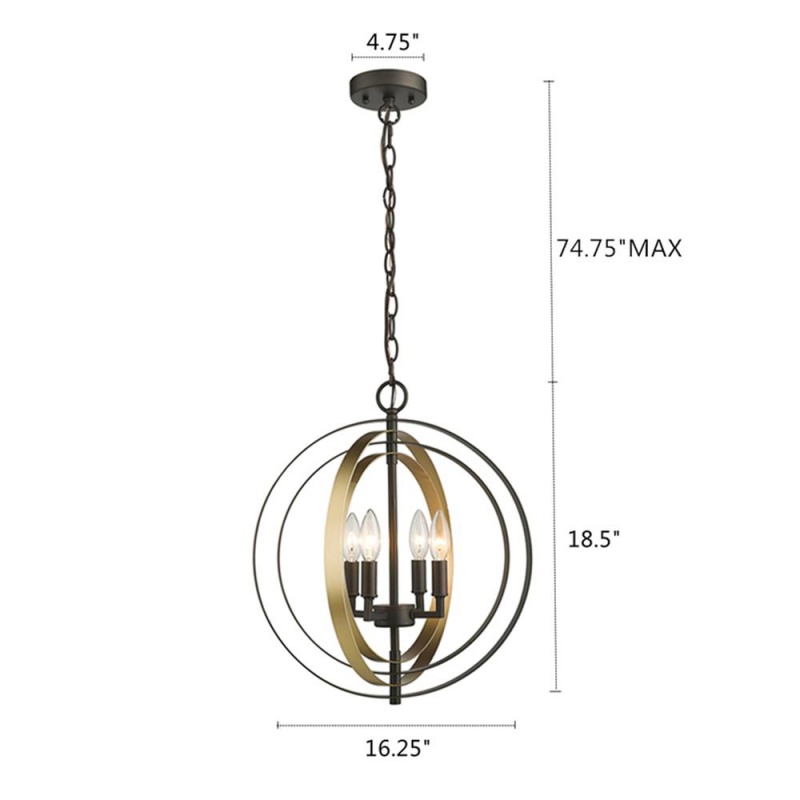 Darby Industrial 4 Light Rubbed Bronze & Gold Ceiling Pendant 16" Wide