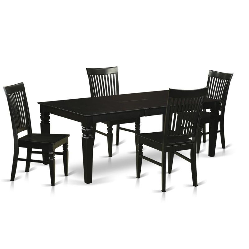 5 Pc Dinette Set With Kitchen Table and 4 Wood Dining Chairs In Black